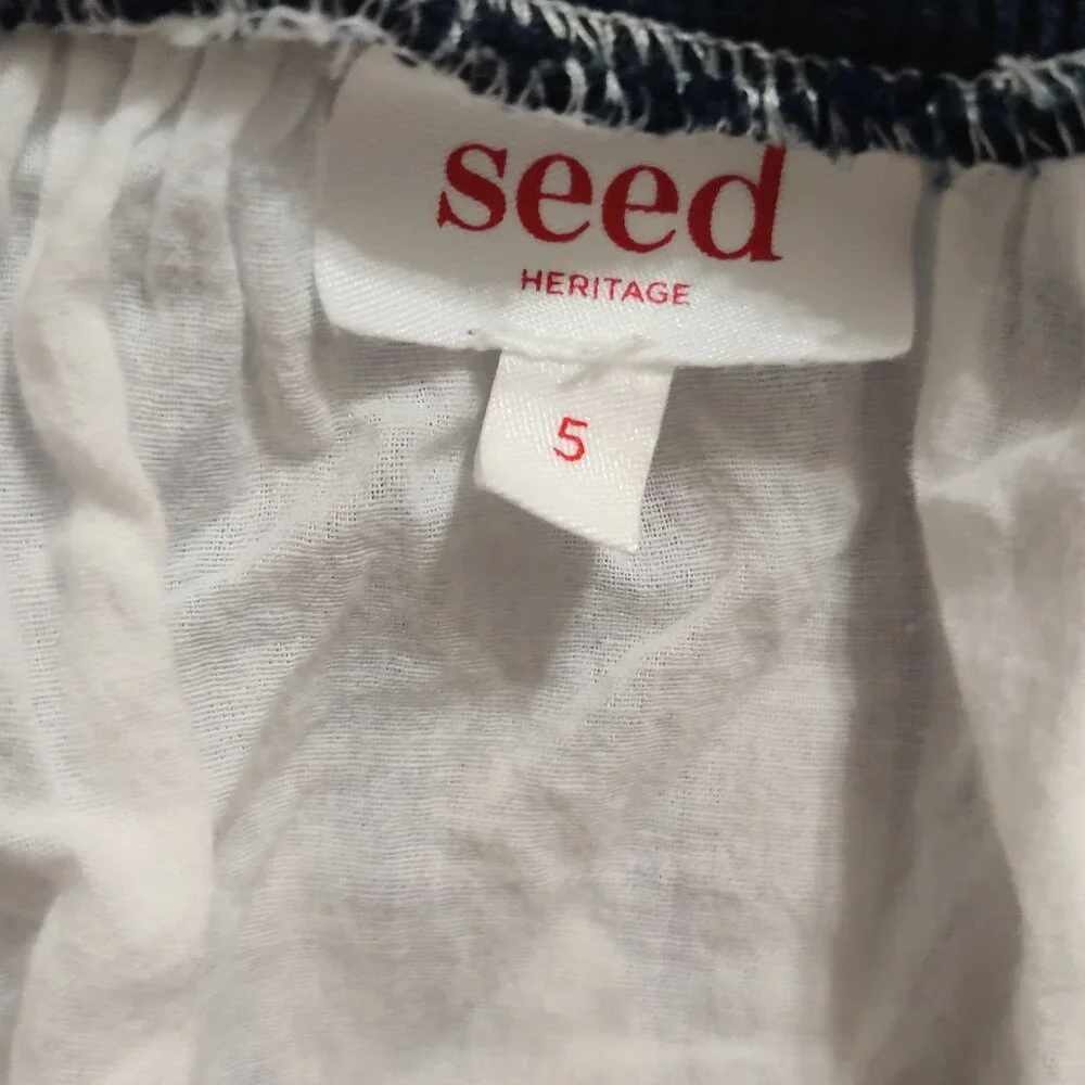 Seed Heritage Girls 5 Blue White Stripe Cotton Skirt Red Floral Embroidery Kids